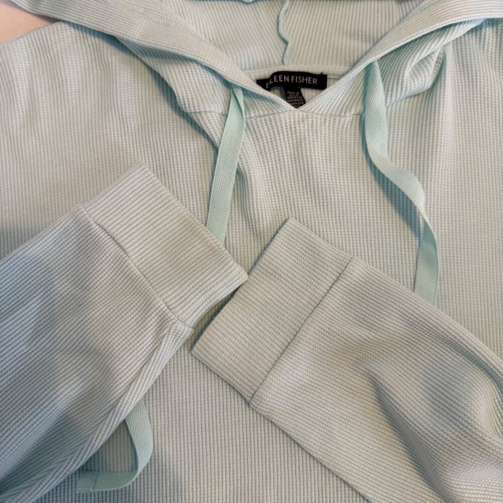 Medium Eileen Fisher Boxy Thermal Hoodie Long Sleeve Top Clearwater Blue - Picture 5 of 11